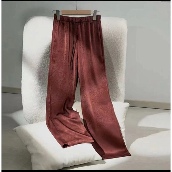 Slimming Printed Ice Silk Satin Pants