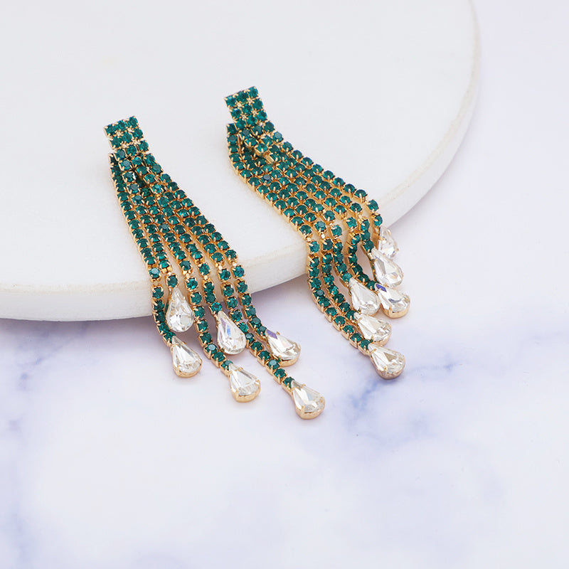 Simple Geometric Alloy Long Tassel Earrings Inlaid Rhinestone Drop Pendant Earrings Party Gift Fashion Jewelry Women