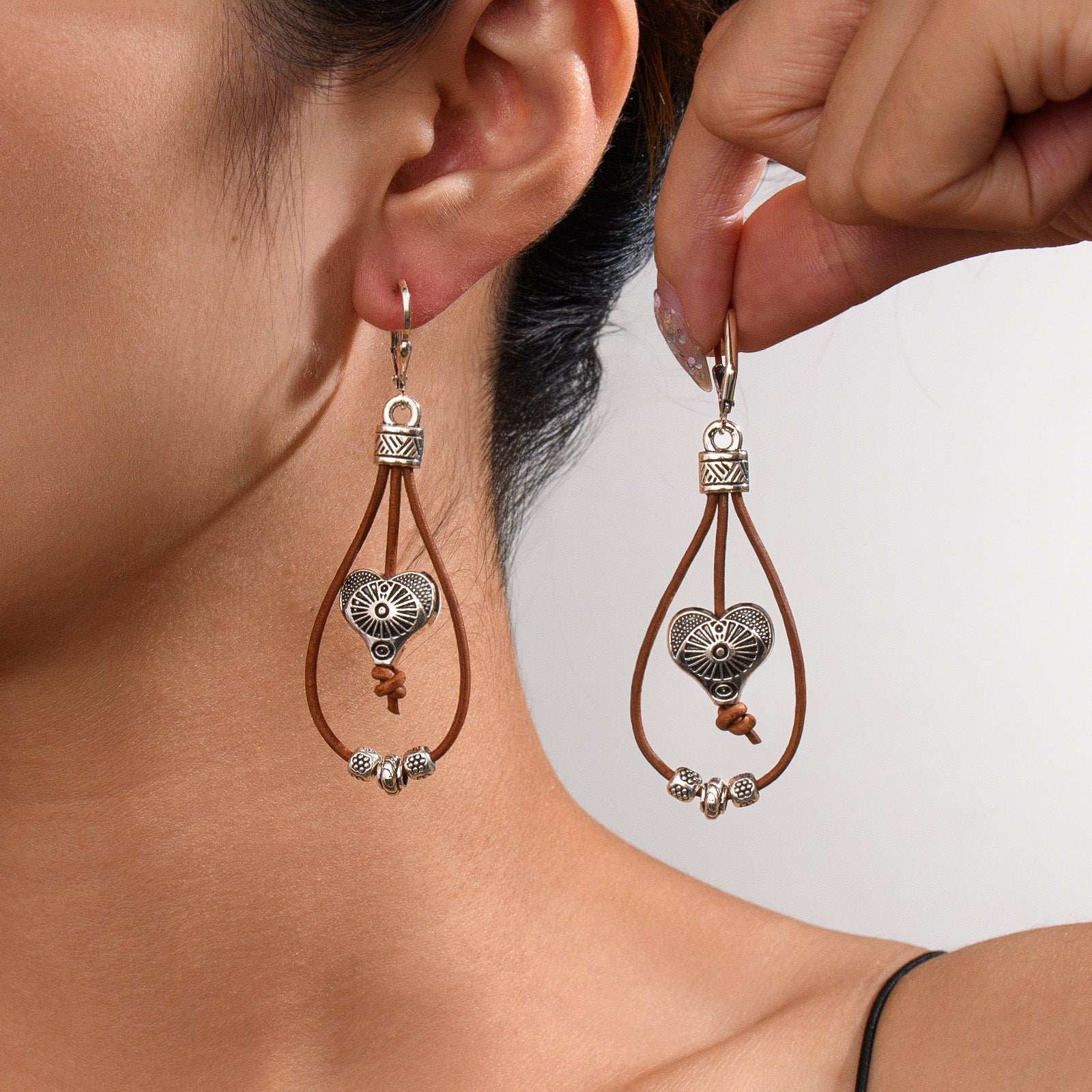 Vintage Earrings Ethnic Style Antique Silver Flower Turquoise Rope Pendant Women's Jewelry