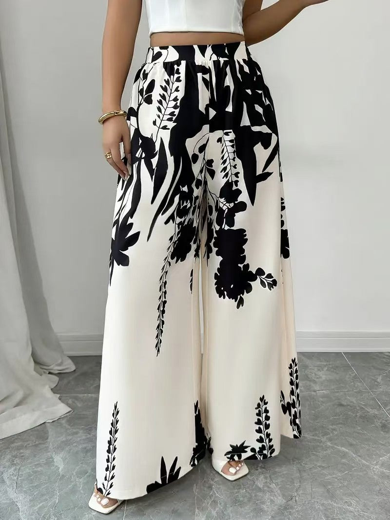 Fashion Printing Lace-up Waist-controlled Slimming Women's Casual Pants