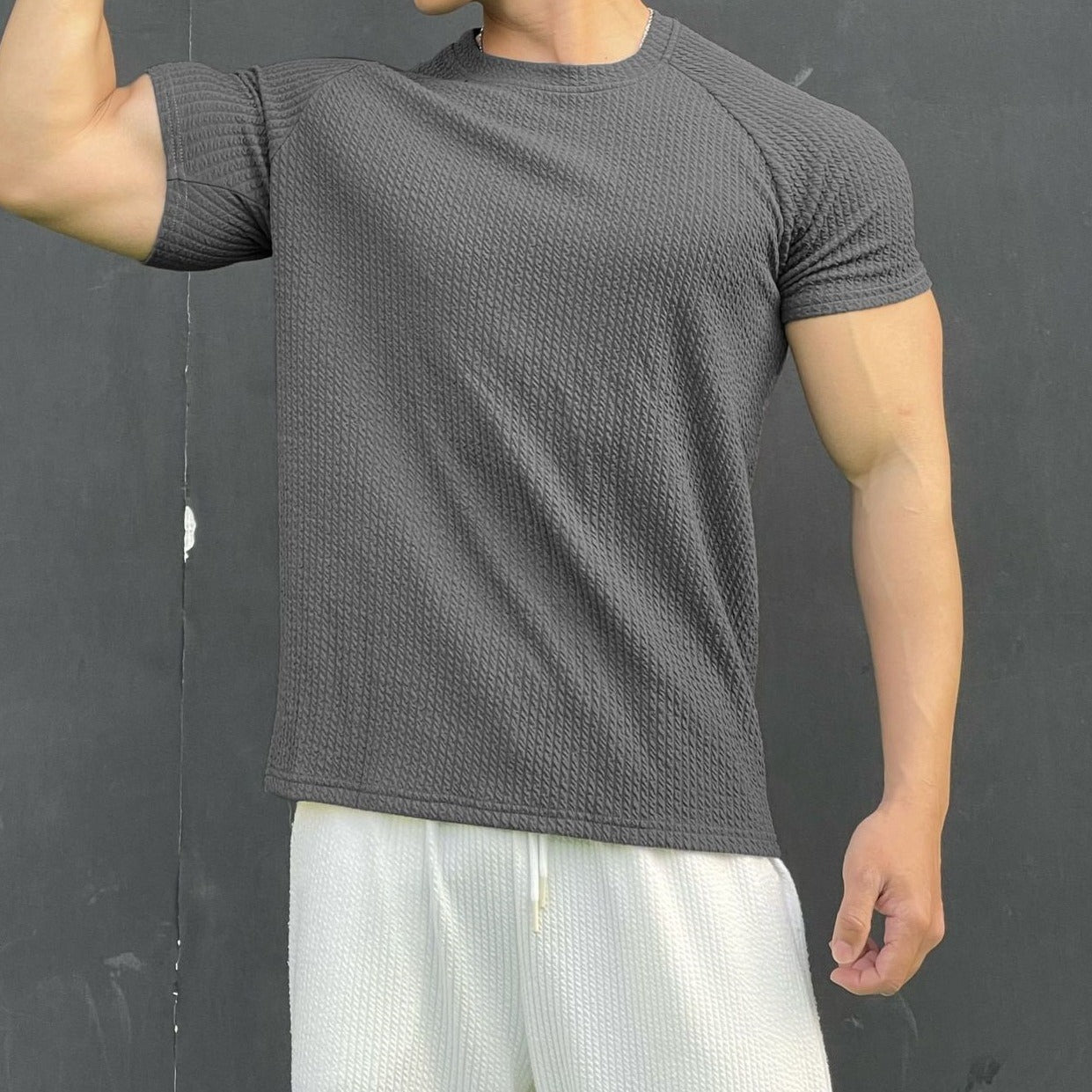 Summer Men's Snake Pattern Short Sleeve Solid Color Casual T-shirt