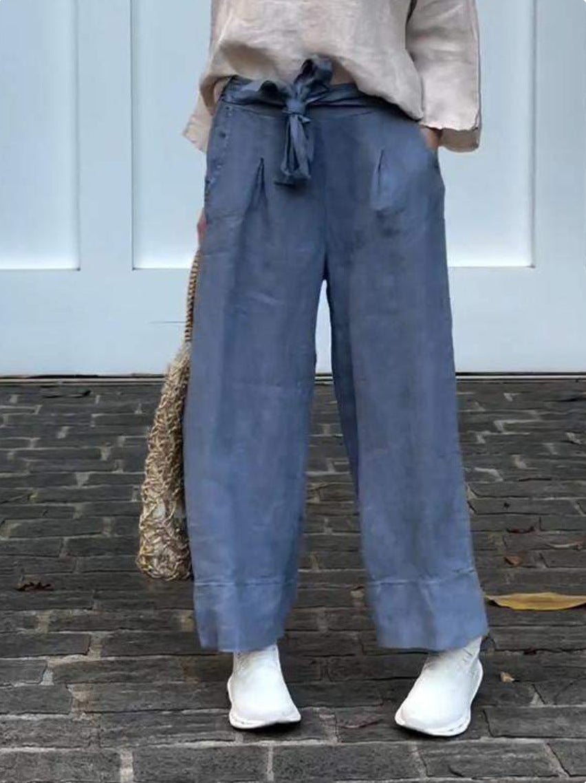 Women's Lightweight Adjustable High Waist Loose Trousers With Pockets