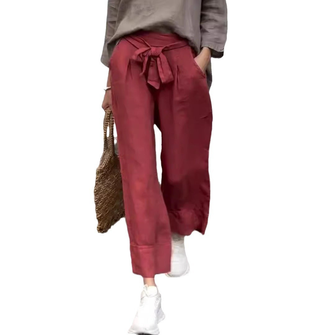 Women's Lightweight Adjustable High Waist Loose Trousers With Pockets