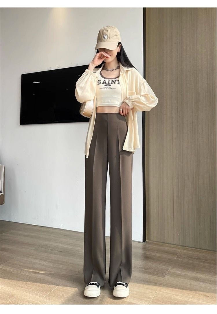 Womens High-Waisted Straight Pants With Side Zipper