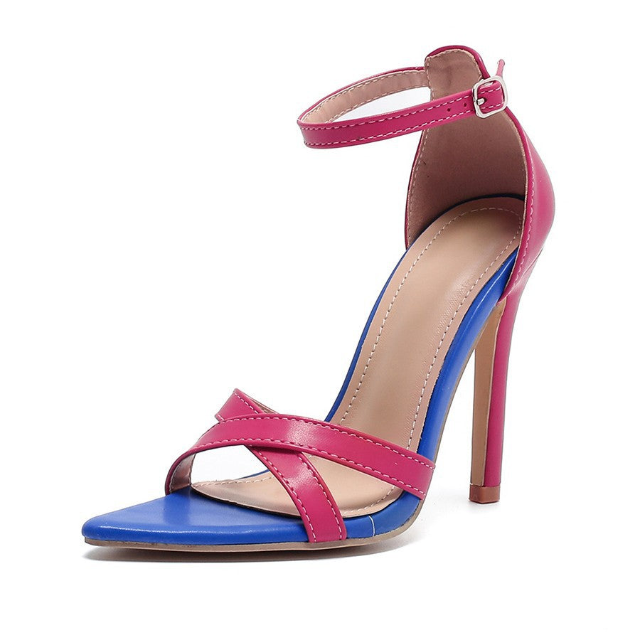 Ultra-high Heel Color Matching Pointed Toe Strap Heel Wrapped Stiletto Heel Sandals