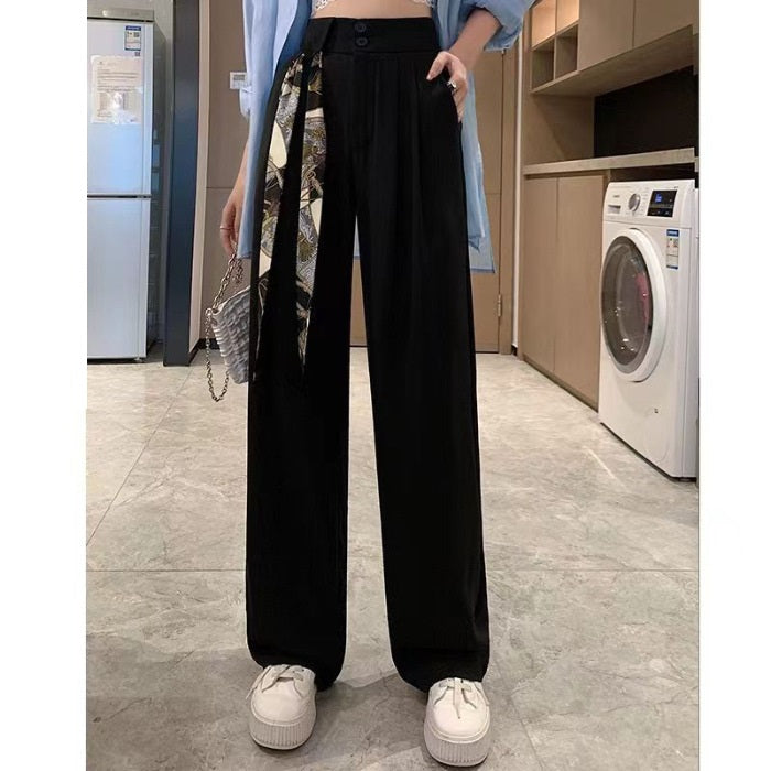 High Waist Loose Narrow Straight Draping Effect Wide-leg Suit Pants