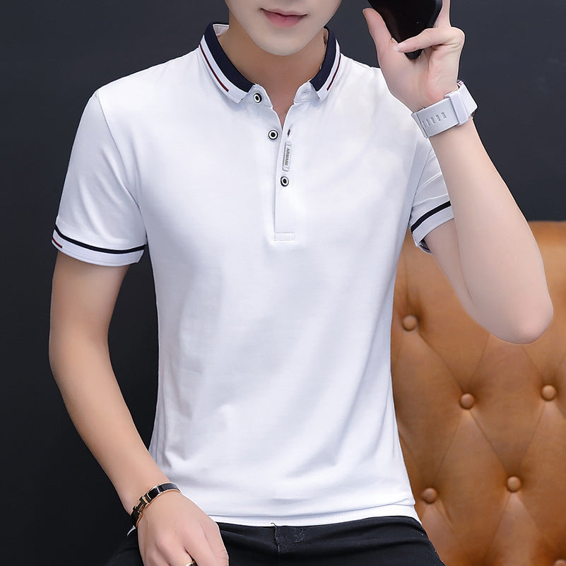 Solid Color Lapel Casual Men's Half Sleeve Top