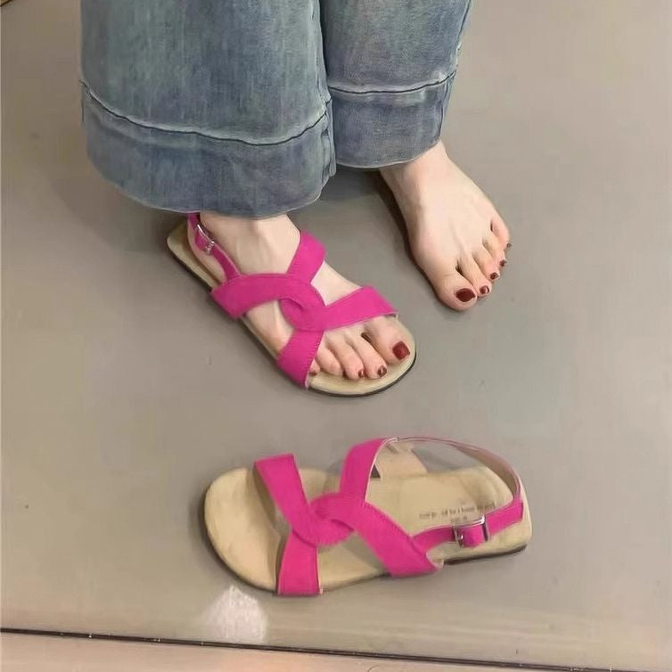 Retro Cross Strap Buckle Sandals For Women Summer