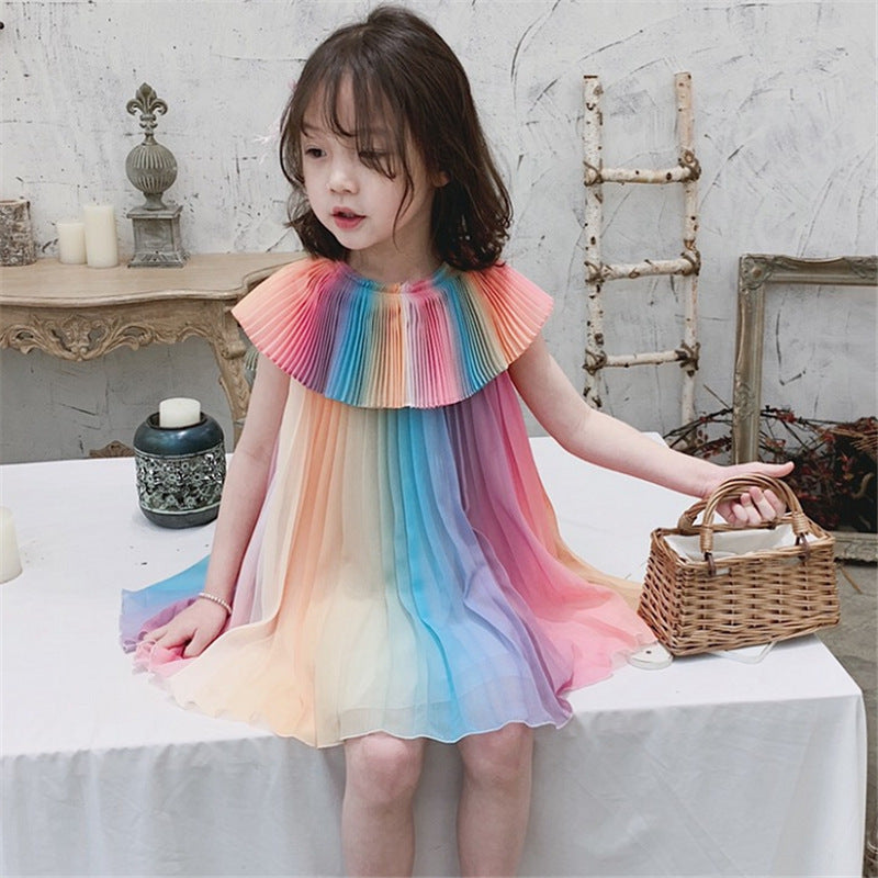 Girl's Rainbow Pleated Princess Dress