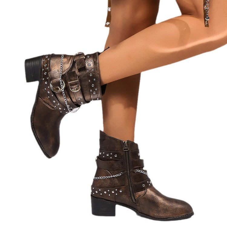 New Denim Style Rivet Women's Boots With Square Heels For Going Out