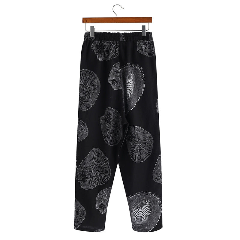 Elastic waist printed carrot pants