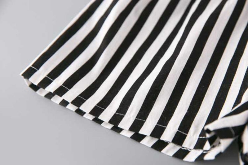 Two-piece Frilled Chiffon Shirt With Striped Shorts