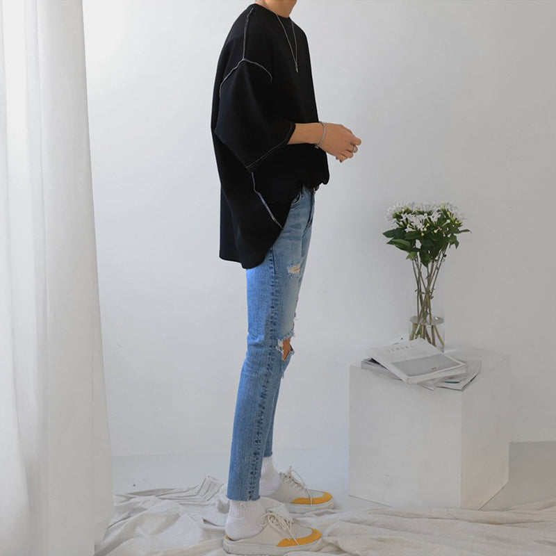 Loose Trend Half-Sleeve Solid Color Top Five-Point Sleeve Bottoming Shirt