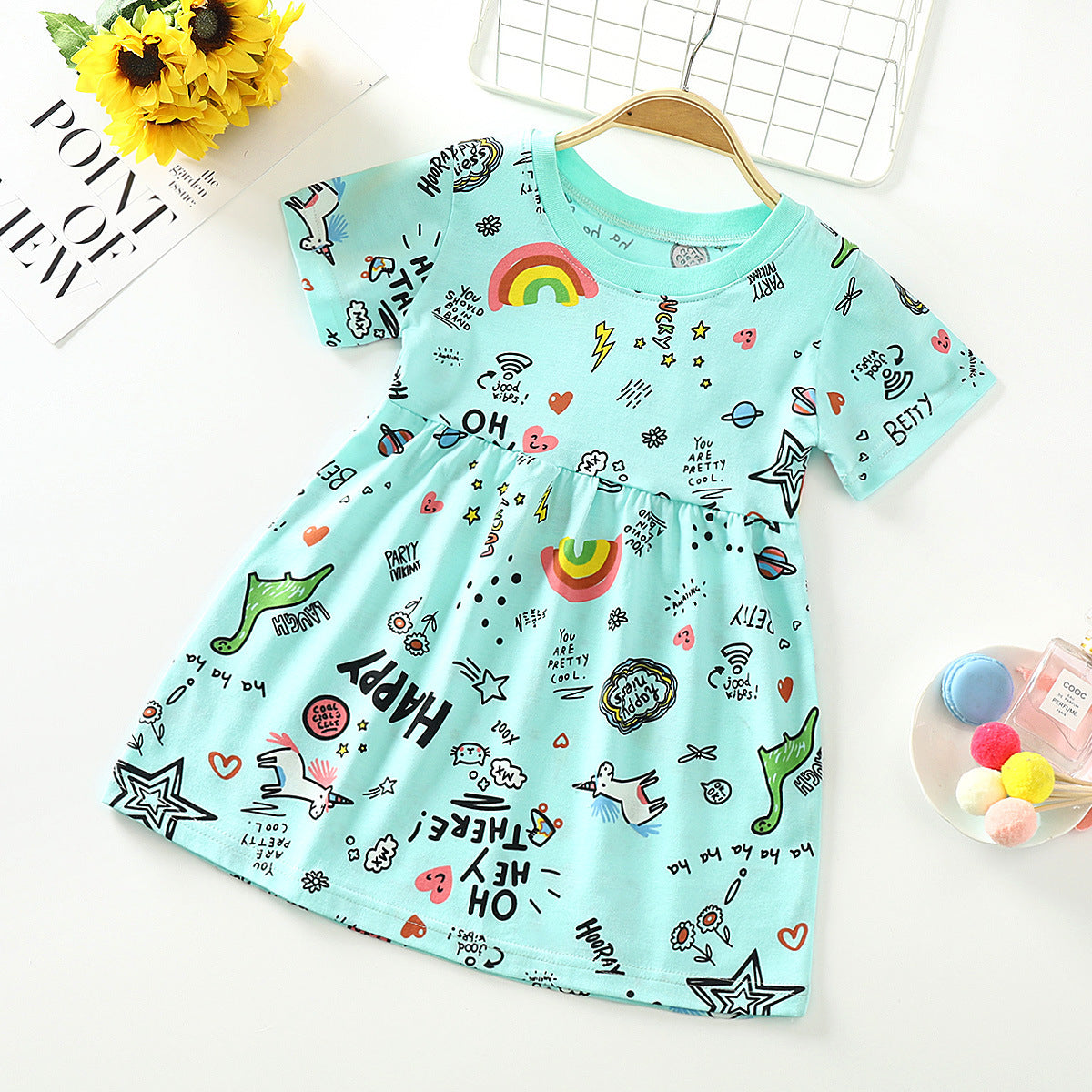 Knitted Children's Skirt Short-sleeved Cotton Girls Dress