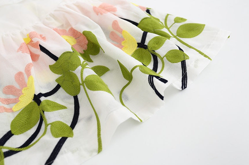 Children's Clothing Girls Exquisite Embroidered Dress Cotton V-Neck Vest Skirt