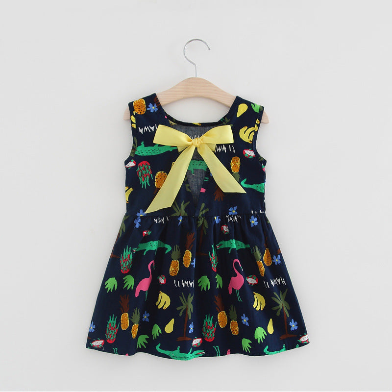 Girls Cotton Sleeveless Cartoon Animal Vest Dress