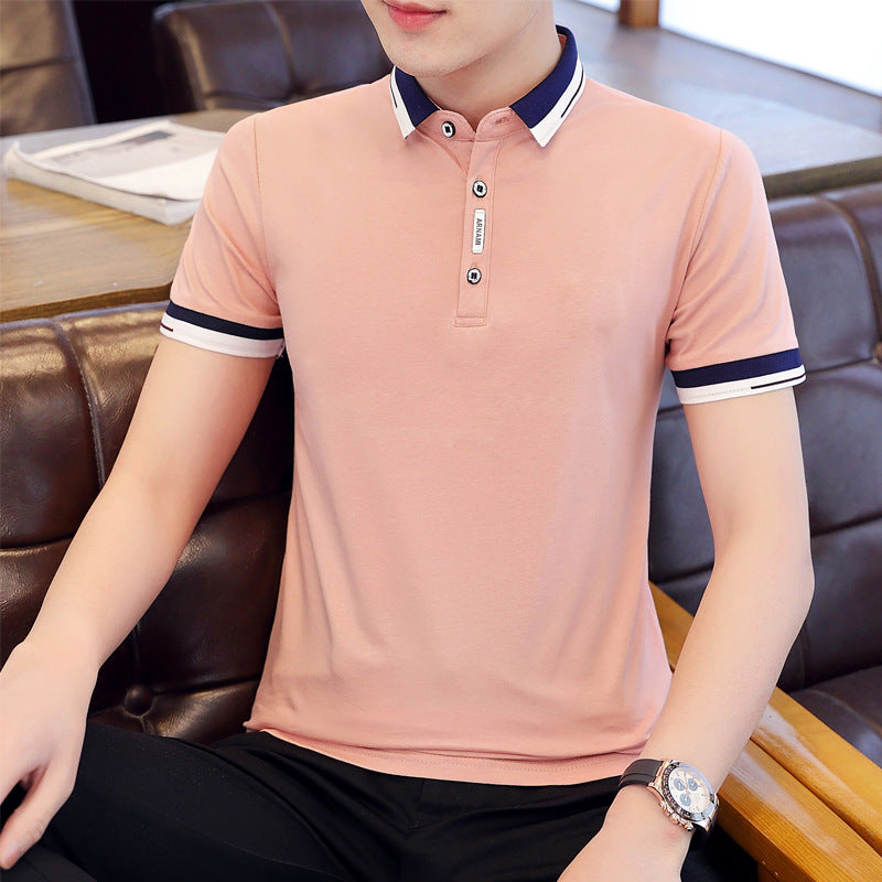 Solid Color Lapel Casual Men's Half Sleeve Top