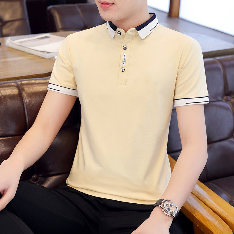 Solid Color Lapel Casual Men's Half Sleeve Top