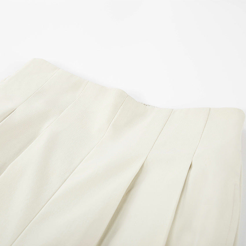 New Style Cigarette Pleated Elastic Straight Leg Ladies Casual Pants