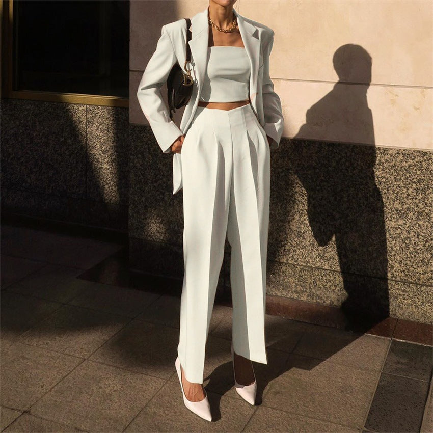 New Style Cigarette Pleated Elastic Straight Leg Ladies Casual Pants