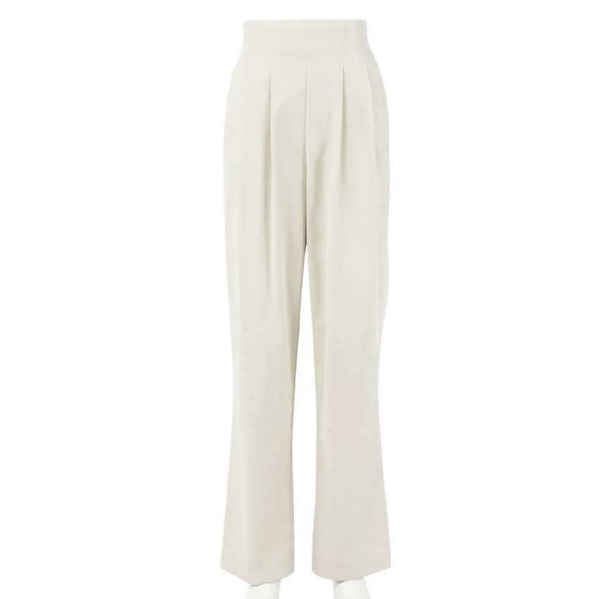New Style Cigarette Pleated Elastic Straight Leg Ladies Casual Pants