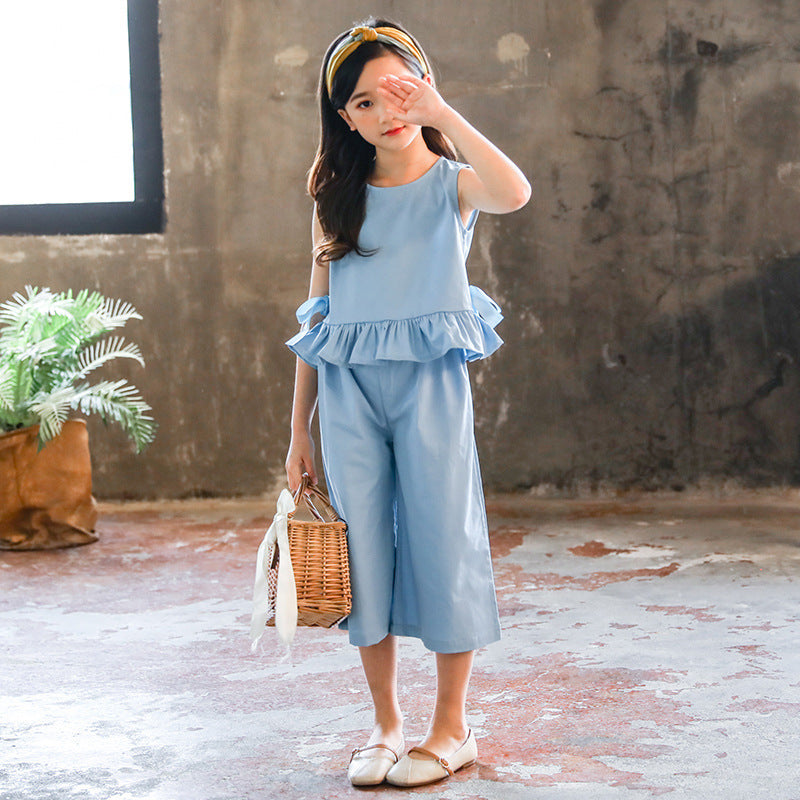 Girls Western Style Wide Leg Pants Two Piece Suit