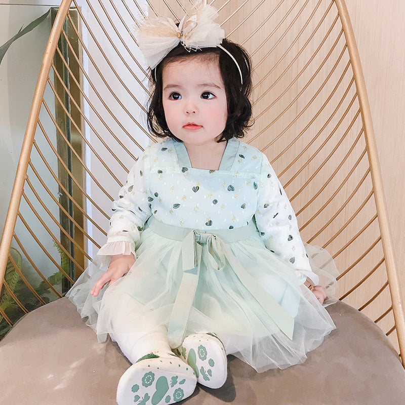 Girls' Little Love Chiffon Hanfu Dress, Baby Ethnic Style Net Gauze Skirt