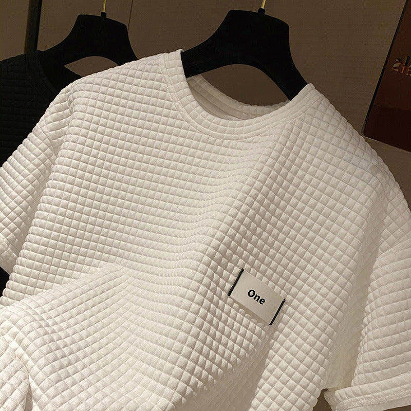Spring And Summer New Short Sleeve T-Shirt Waffle Letter Loose Round Neck Pullover T-Shirt