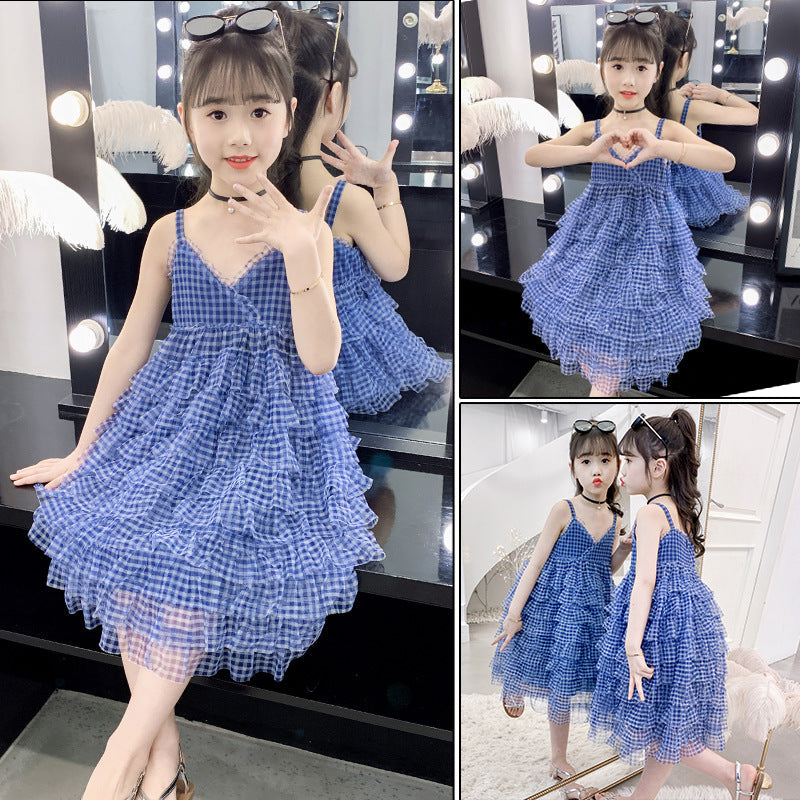 Western Style Little Girl Sling Summer Cotton Cake Skirt