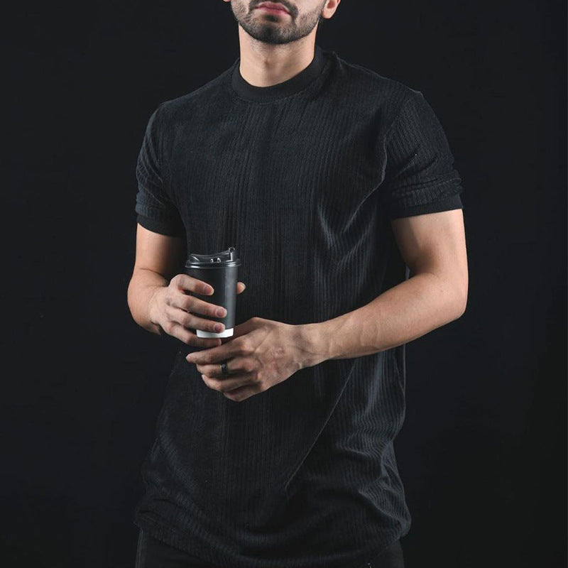 Casual Round Neck Half Sleeve T-shirt British Men's Tight Bottoming Shirt Men