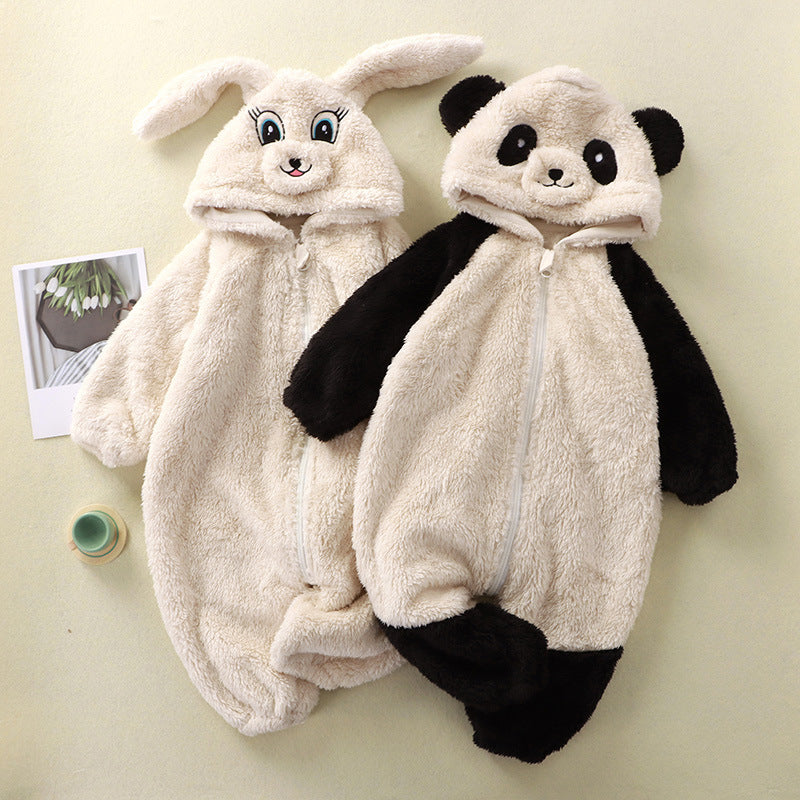 Autumn And Winter New Baby Cartoon Animal Plush One-piece Children's Loungewear
