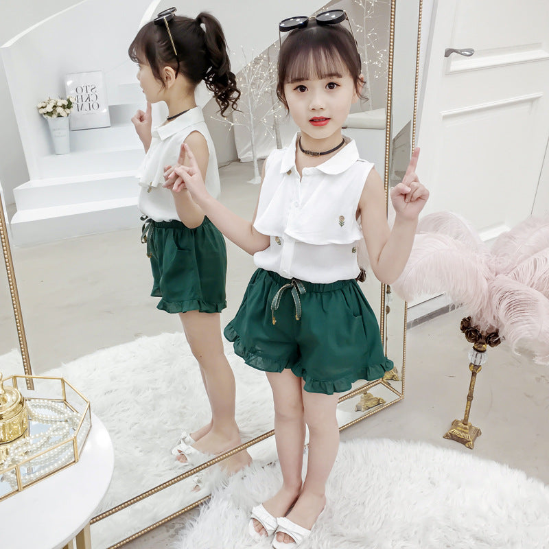 Western chic girls' short sleeve two-piece suit