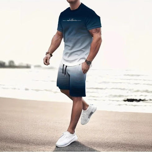 Summer Fashion Trend 3D Digital Printing Men's Short Sleeve Shorts Suit
