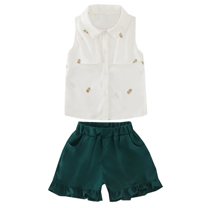 Western chic girls' short sleeve two-piece suit