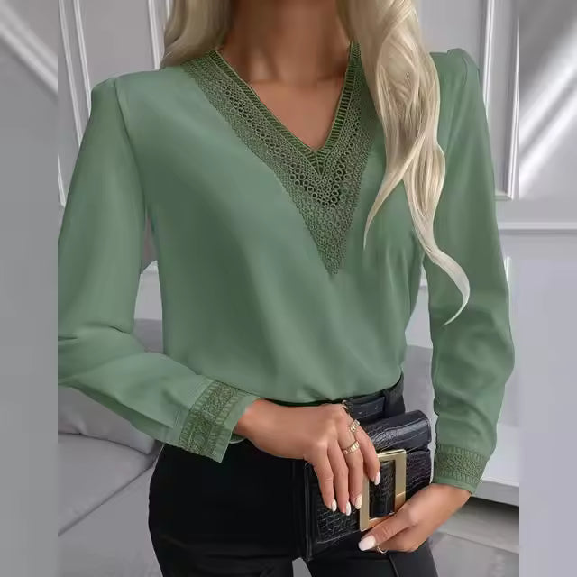 Embroidery V-Neck Chiffon Blouse Shirt