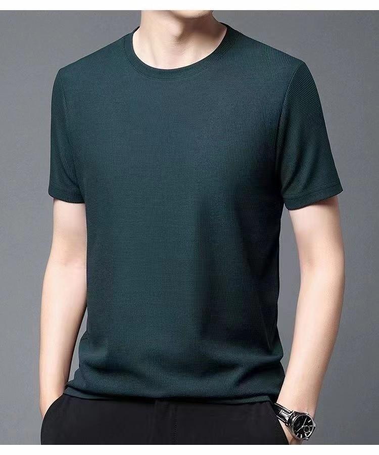 Waffle Short-sleeved T-shirt For Men Loose Crew Neck Top