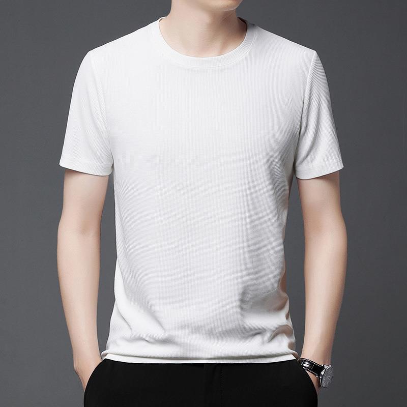Waffle Short-sleeved T-shirt For Men Loose Crew Neck Top