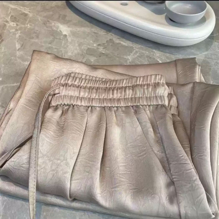 Slimming Printed Ice Silk Satin Pants
