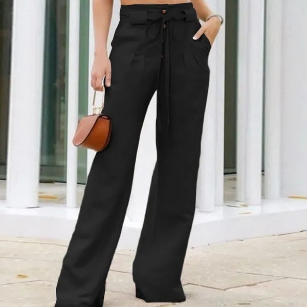 High-waisted Pants Solid-color Loose-fitting Trousers