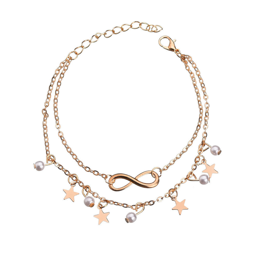 Five-pointed star pearl 8 word anklet