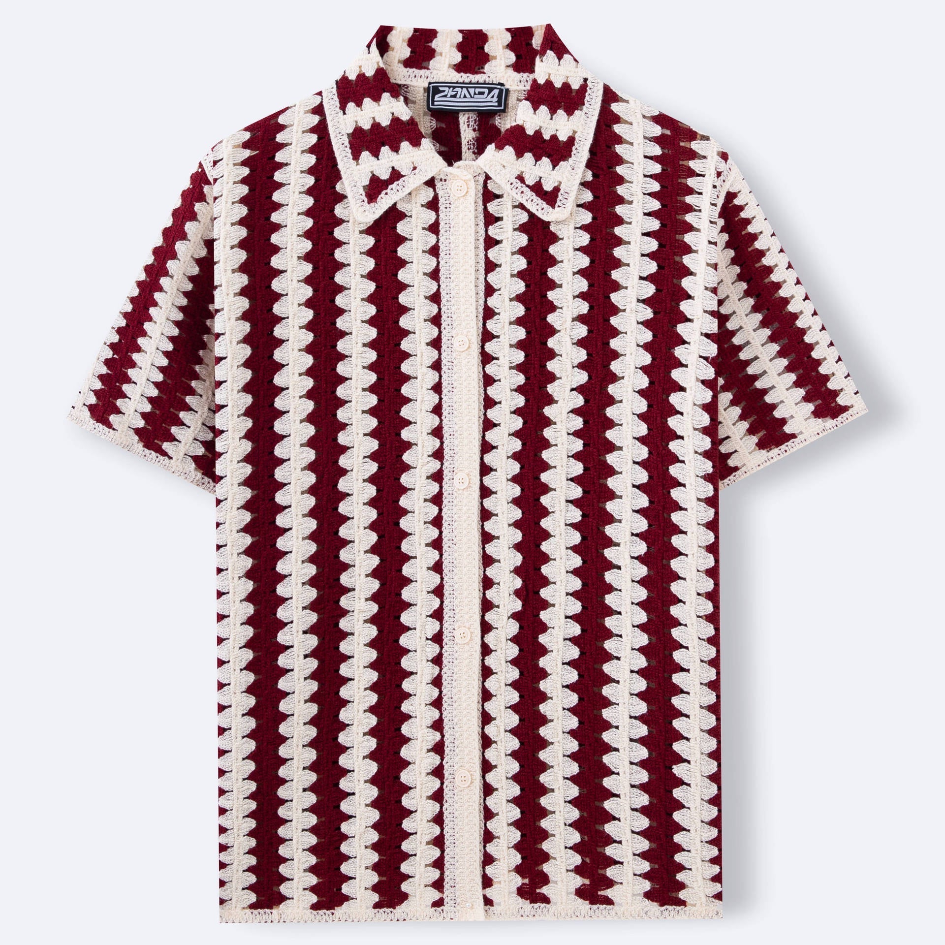 Vintage Stripe Knitwear Crocheted Short-sleeved Hollow Shirt