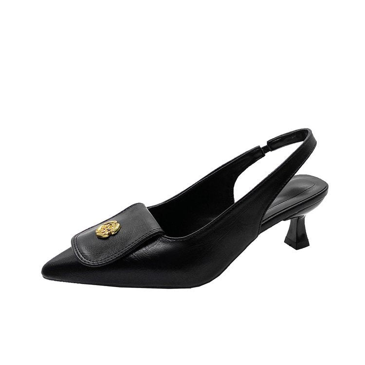 Classic Style Camellia Pointed Toe Toe Cap Plus Size High Heel Sandals