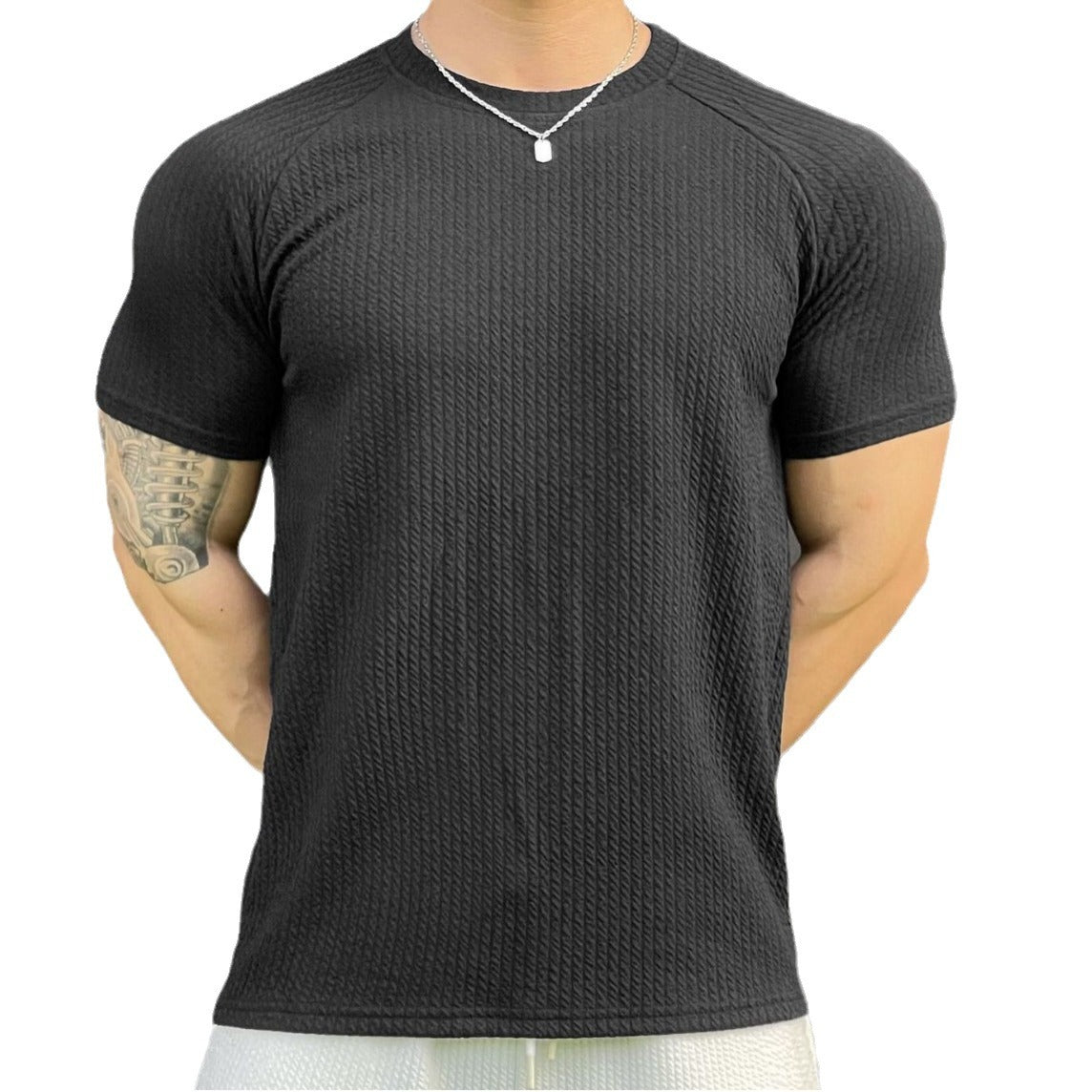 Summer Men's Snake Pattern Short Sleeve Solid Color Casual T-shirt