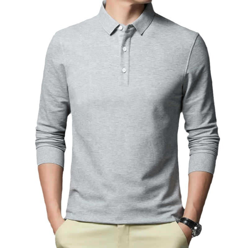 Casual And Comfortable Fashion Classic Solid Color Long Sleeve Lapel Polo Shirt