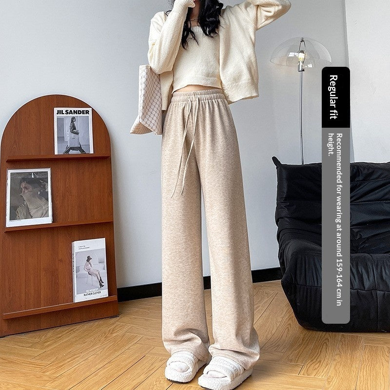 High-waisted Straight-leg Knit Wide-leg Pants For Women