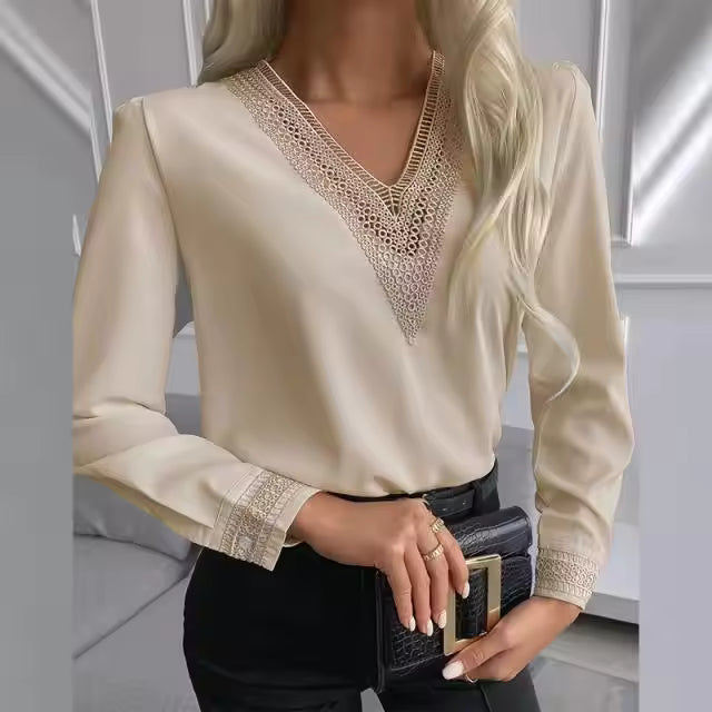 Embroidery V-Neck Chiffon Blouse Shirt