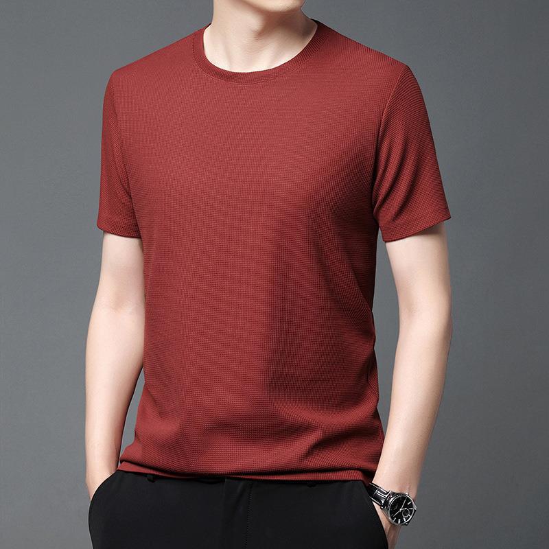 Waffle Short-sleeved T-shirt For Men Loose Crew Neck Top