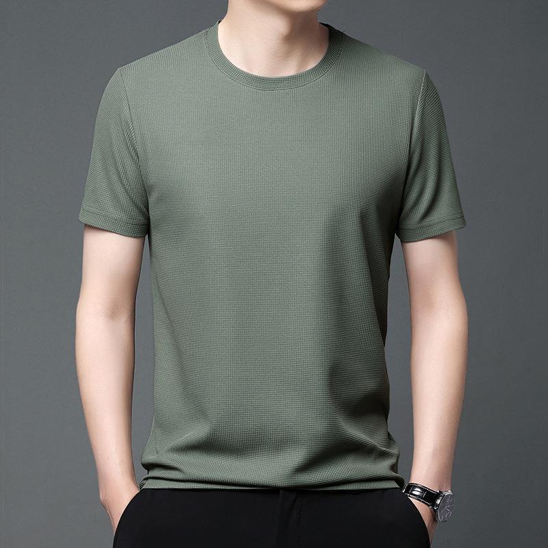Waffle Short-sleeved T-shirt For Men Loose Crew Neck Top