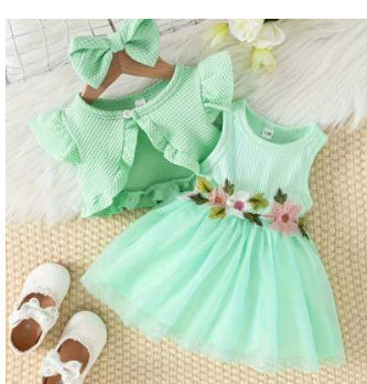 Girls' Sleeveless Short Top Mesh Dress (Available )