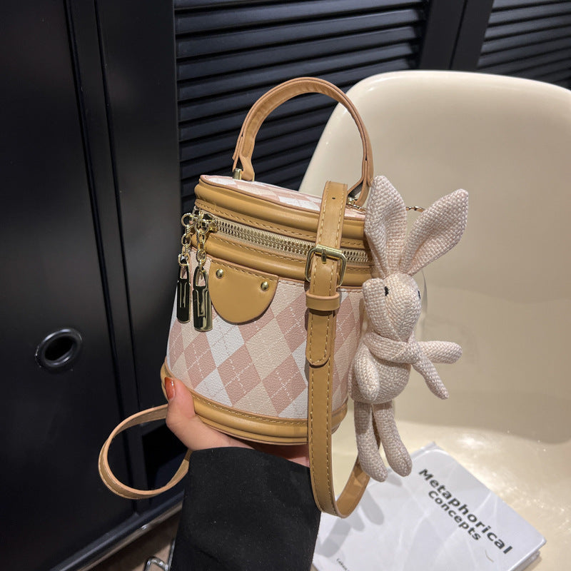 Textured Rhombus Portable Bucket Bag Cylindrical